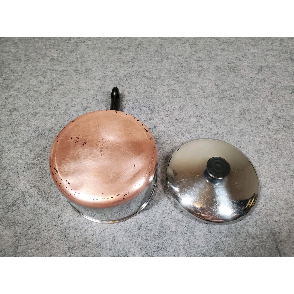 Vintage Revere Ware 1801 3 Qt Copper Bottom Saucepan Pot w/Lid USA